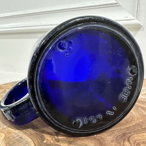 SOLD  Libbey Cobalt Blue Glass 12oz Coffee Mug Celestial Sun Moon Stars Friends - Picture 6 of 8